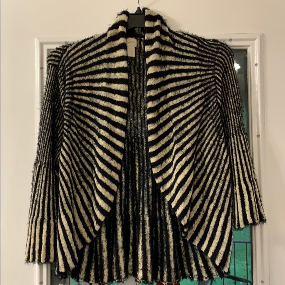 Chico’s Fuzzy Striped Cardigan Fur Open Front